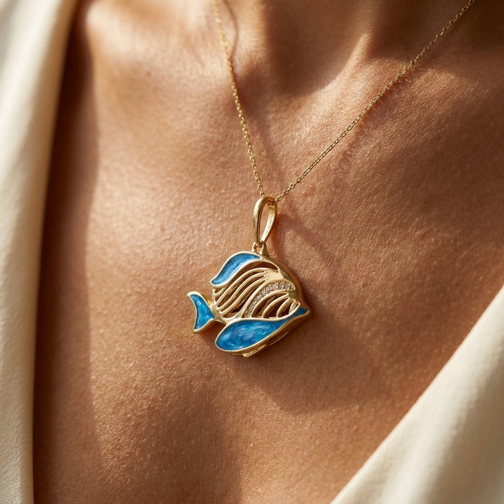 Eau Fish Pendant worn