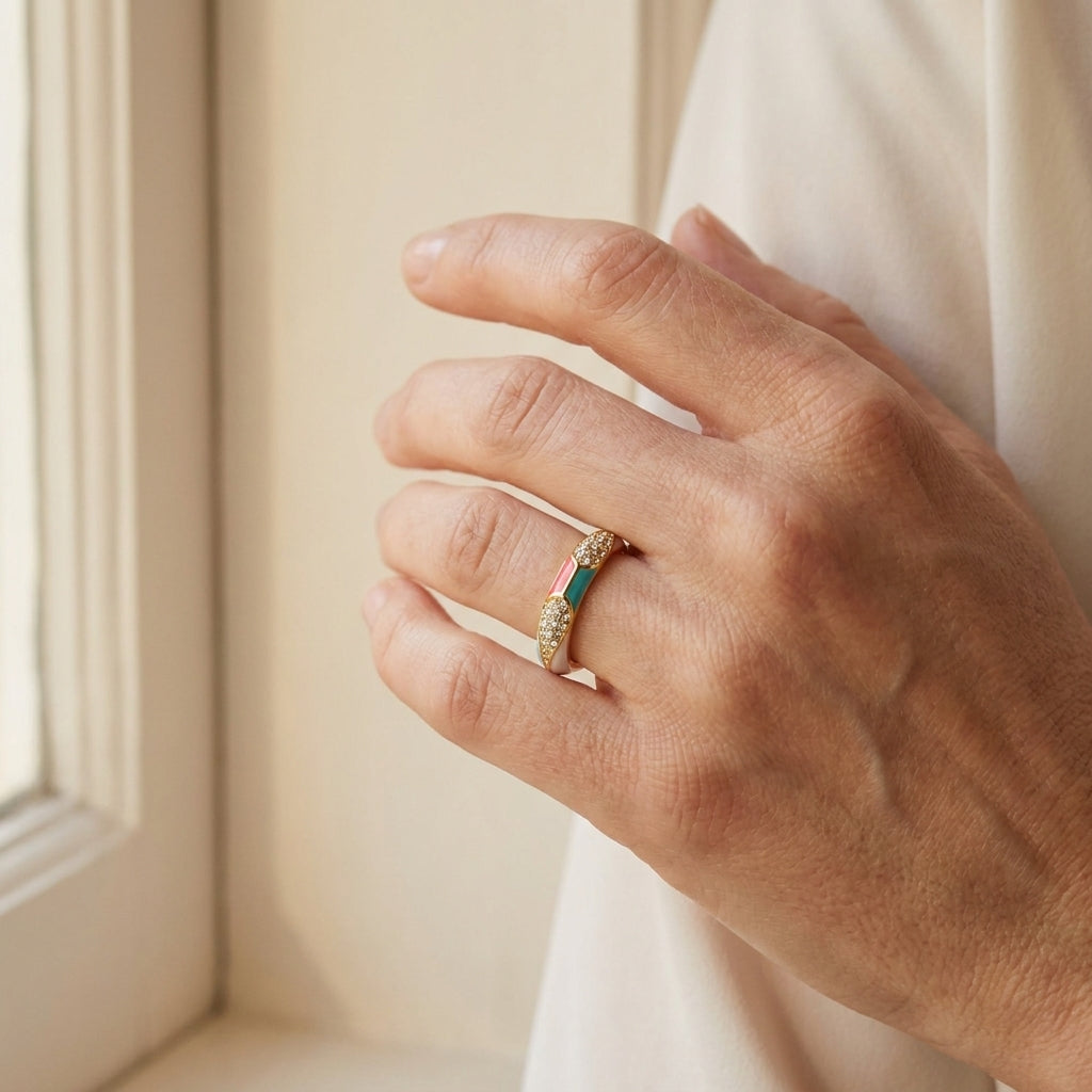 Petit Gateau Stackable Ring worn