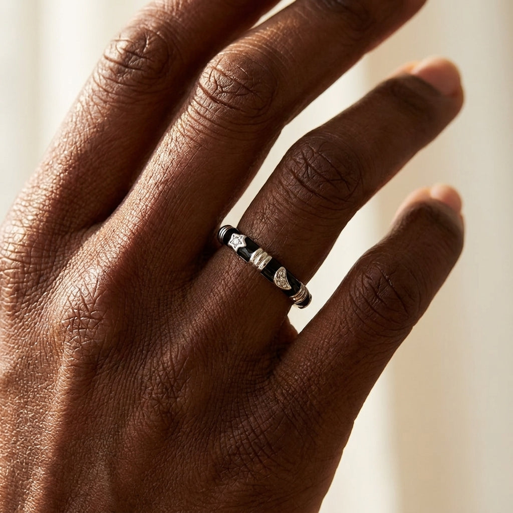 Stars of Night Stackable Ring worn