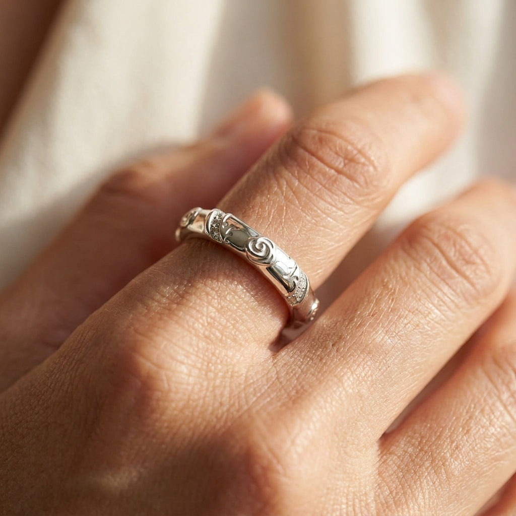 Stackable Fiesta Ring Hand Painted White Enamel worn