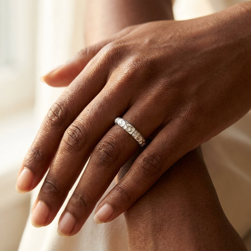 Stackable Fiesta Ring Rhodium Plated Brass worn
