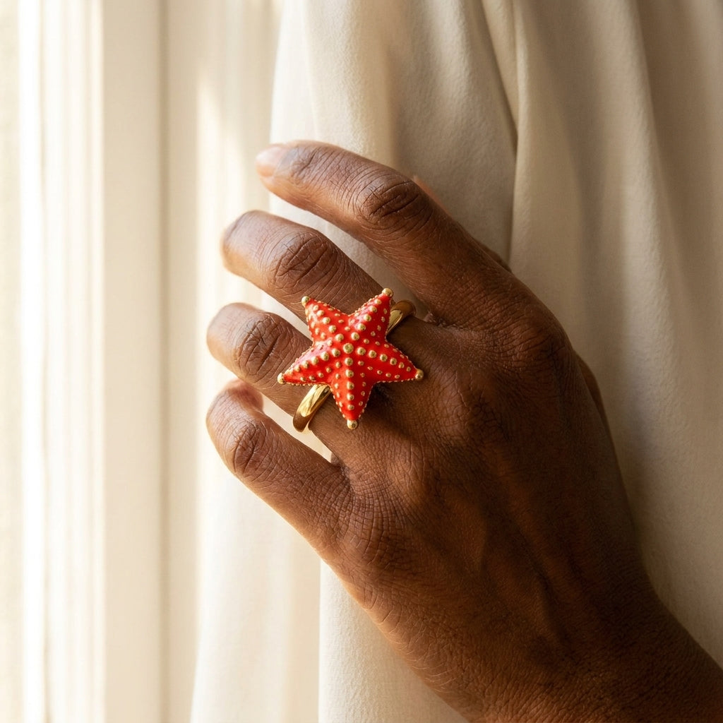 Eau Starfish Cocktail Ring worn