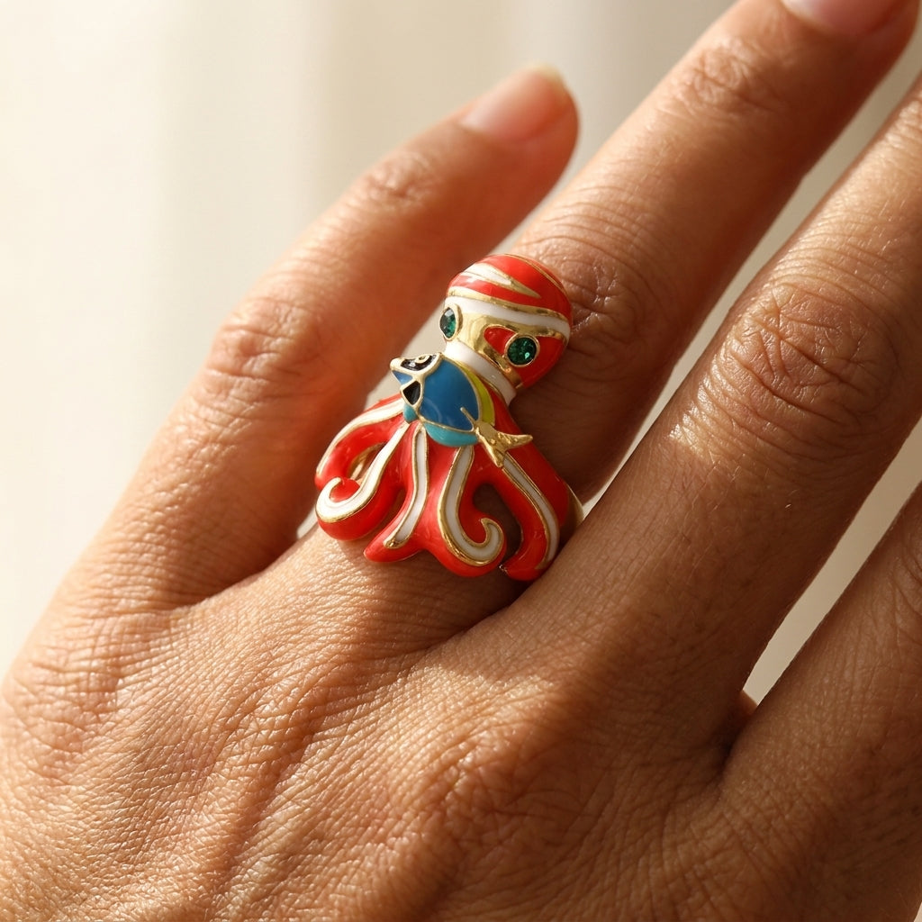 Eau Octopus Ring worn