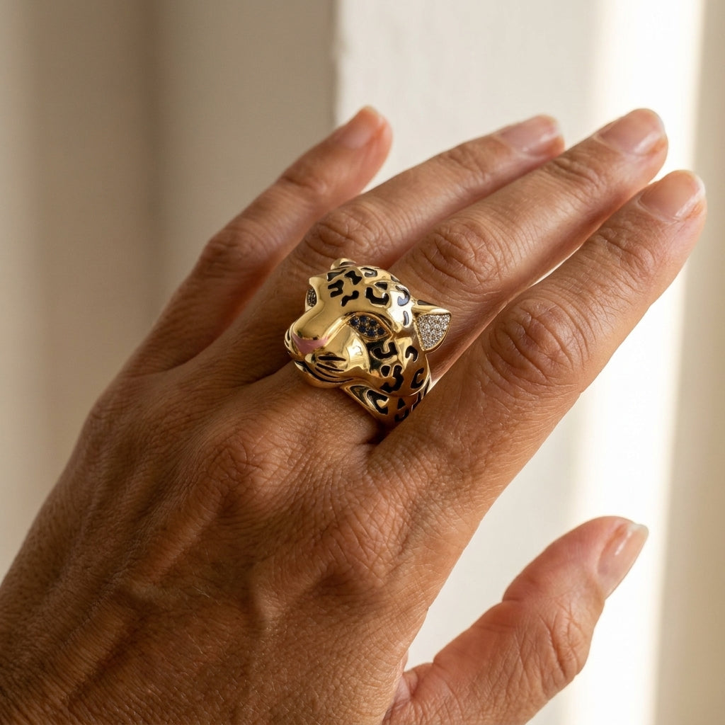 Sweet Leopard Cocktail Ring worn