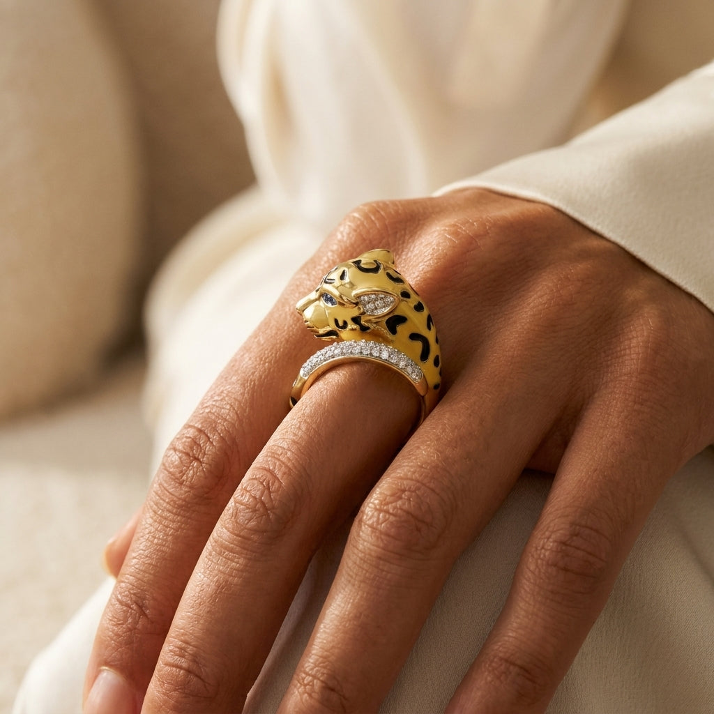 Sweet Leopard Cocktail Ring worn