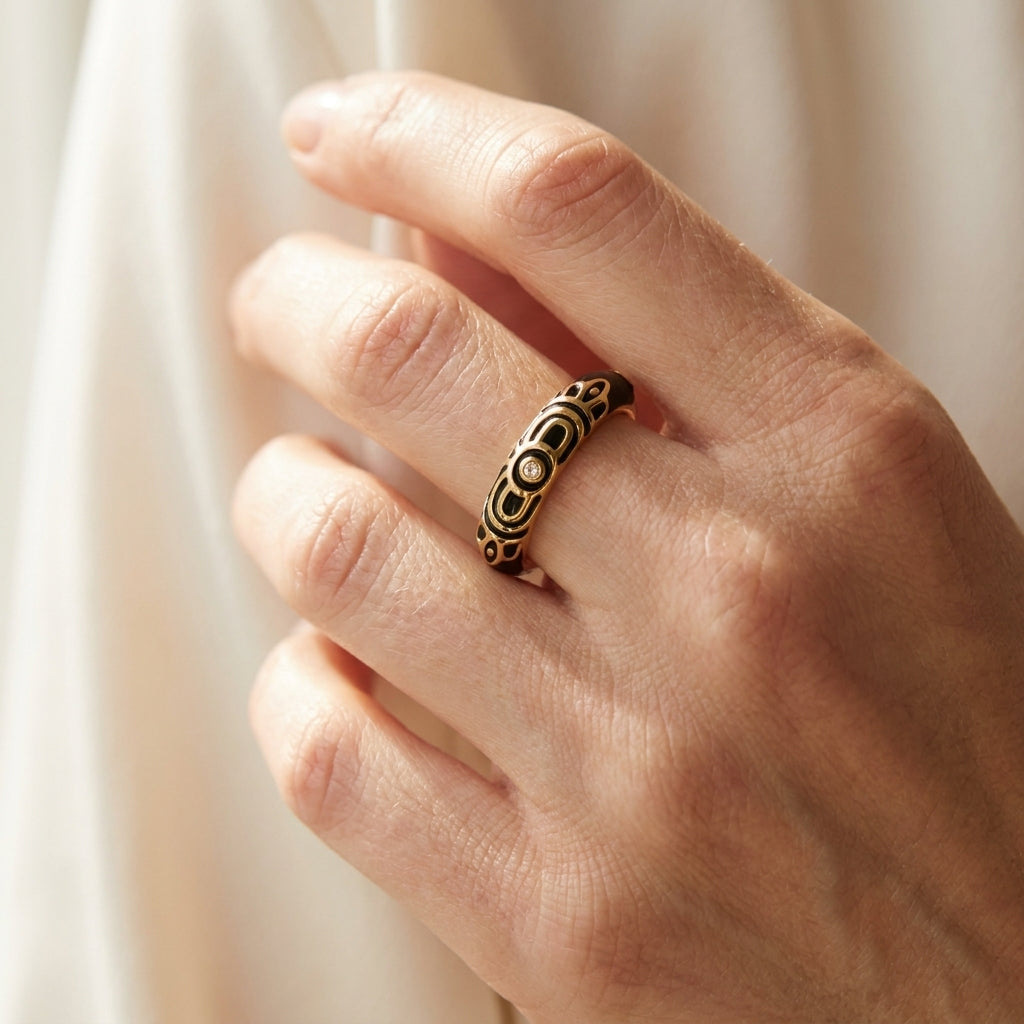 Petit Gateau Stackable Ring worn